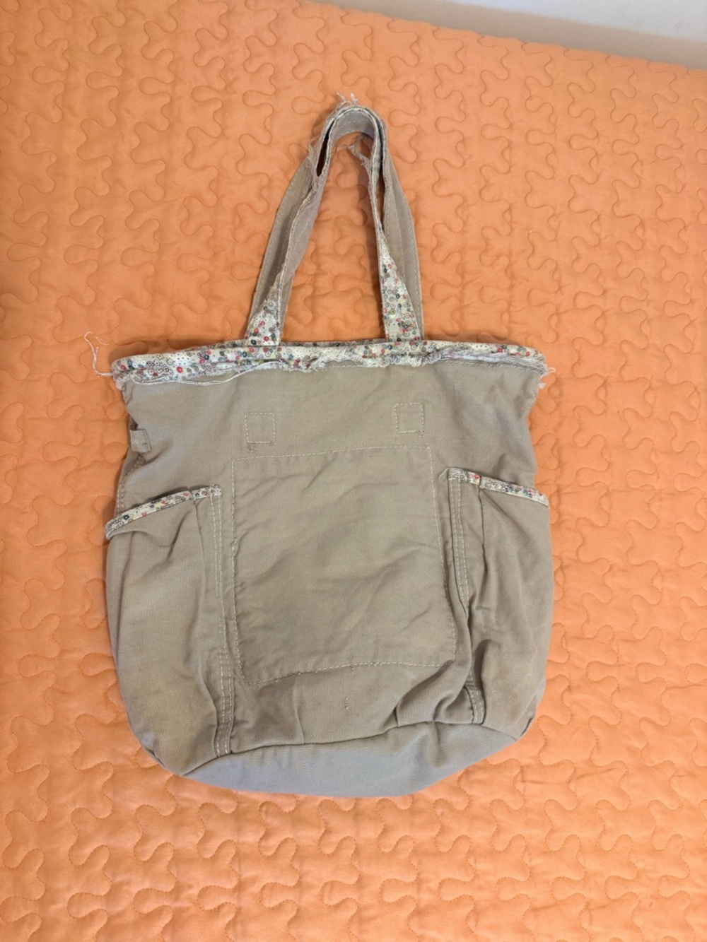 Thirty One Retro Metro bag Casual Beige Canvas Tote Bag with Floral Trim